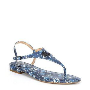NWOB RALPH LAUREN Ellington Floral Flat Sandals Blue Logo Slingback